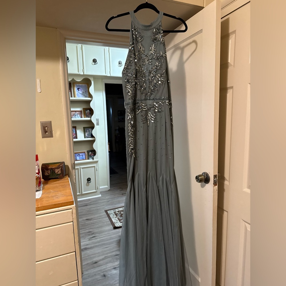 Elegant Gray Beaded Gown